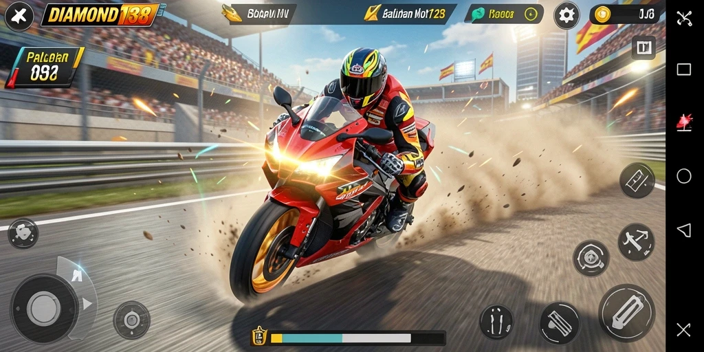 Tangkapan layar gameplay yang menggambarkan balapan motor seru.