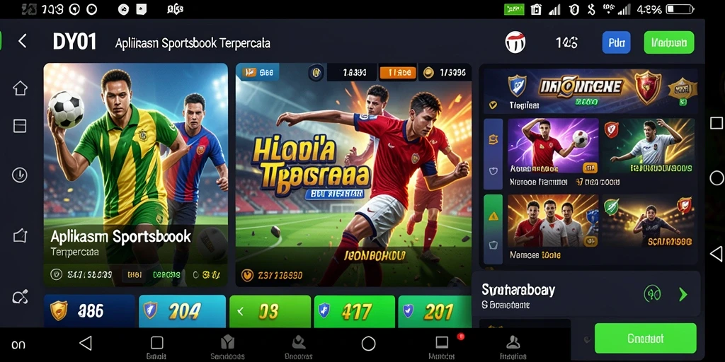 Screenshot menunjukkan antarmuka aplikasi Sportsbook yang menarik.