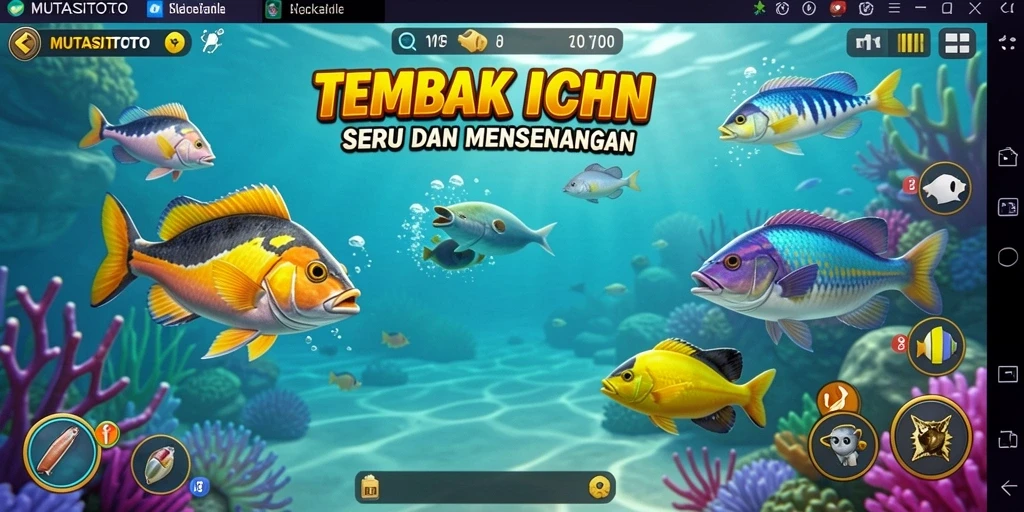 Tampilan gameplay seru dalam MUTASITOTO saat menembak ikan.