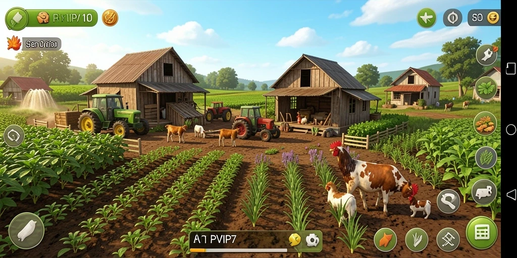 Tampilan gameplay RPVIP7 saat mengelola ladang pertanian.